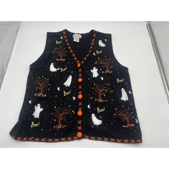 Basic Editions Sweaters - Vintage 90s Basic Editions embroidered Halloween Knit Sweater Vest Grannycore L